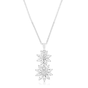 Rhodium Plated Dual Floral Pendant - Jewelry Xoxo