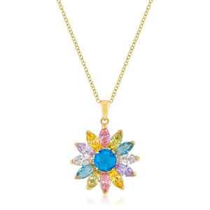 Goldtone Colorful Flower Pendant - Jewelry Xoxo