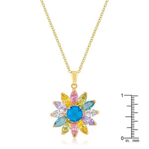 Goldtone Colorful Flower Pendant - Jewelry Xoxo