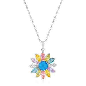 Rhodium Plated Colorful Flower Pendant - Jewelry Xoxo