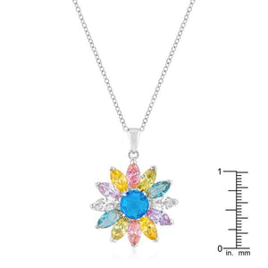 Rhodium Plated Colorful Flower Pendant - Jewelry Xoxo