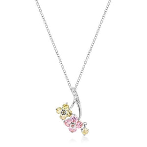 Rhodium Plated Floral Couplet Pendant - Jewelry Xoxo
