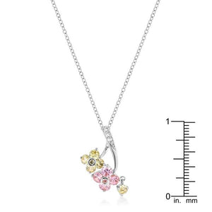 Rhodium Plated Floral Couplet Pendant - Jewelry Xoxo