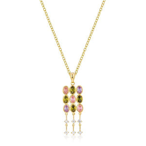 Goldtone Oval CZ Crest Pendant - Jewelry Xoxo