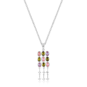 Rhodium Plated Oval CZ Crest Pendant - Jewelry Xoxo
