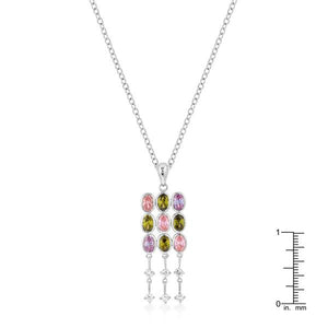 Rhodium Plated Oval CZ Crest Pendant - Jewelry Xoxo