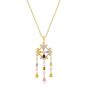 Goldtone Multi-Color Dangle Pendant - Jewelry Xoxo