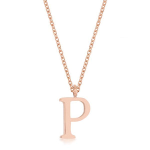 Elaina Rose Gold Stainless Steel P Initial Necklace - Jewelry Xoxo