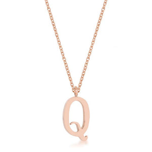 Elaina Rose Gold Stainless Steel Q Initial Necklace - Jewelry Xoxo