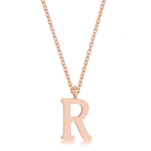 Elaina Rose Gold Stainless Steel R Initial Necklace - Jewelry Xoxo