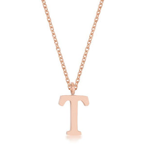 Elaina Rose Gold Stainless Steel T Initial Necklace - Jewelry Xoxo