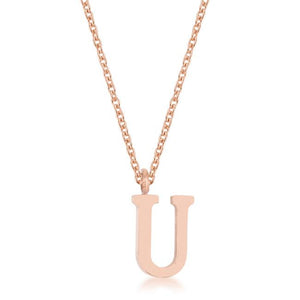 Elaina Rose Gold Stainless Steel U Initial Necklace - Jewelry Xoxo