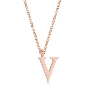 Elaina Rose Gold Stainless Steel V Initial Necklace - Jewelry Xoxo