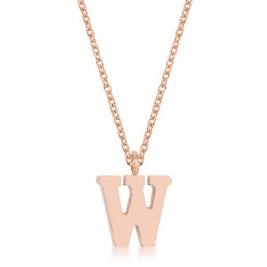 Elaina Rose Gold Stainless Steel W Initial Necklace - Jewelry Xoxo