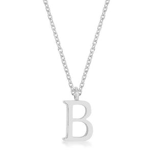 Elaina Rhodium Stainless Steel B Initial Necklace - Jewelry Xoxo