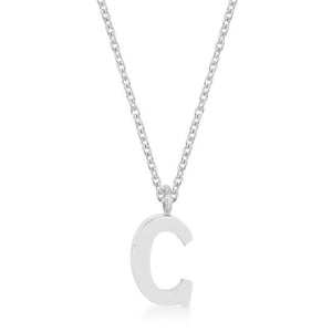 Elaina Rhodium Stainless Steel C Initial Necklace - Jewelry Xoxo