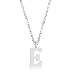 Elaina Rhodium Stainless Steel E Initial Necklace - Jewelry Xoxo
