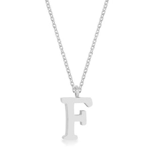 Elaina Rhodium Stainless Steel F Initial Necklace - Jewelry Xoxo