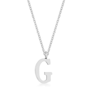 Elaina Rhodium Stainless Steel G Initial Necklace - Jewelry Xoxo