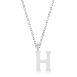 Elaina Rhodium Stainless Steel H Initial Necklace - Jewelry Xoxo