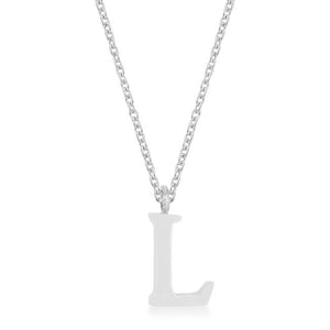 Elaina Rhodium Stainless Steel L Initial Necklace - Jewelry Xoxo