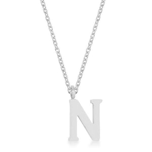 Elaina Rhodium Stainless Steel N Initial Necklace - Jewelry Xoxo