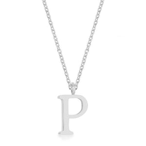 Elaina Rhodium Stainless Steel P Initial Necklace - Jewelry Xoxo