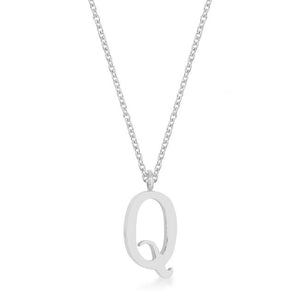 Elaina Rhodium Stainless Steel Q Initial Necklace - Jewelry Xoxo