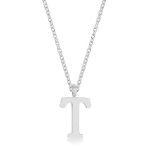 Elaina Rhodium Stainless Steel T Initial Necklace - Jewelry Xoxo
