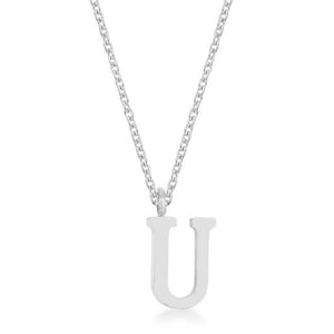 Elaina Rhodium Stainless Steel U Initial Necklace - Jewelry Xoxo