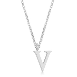 Elaina Rhodium Stainless Steel V Initial Necklace - Jewelry Xoxo