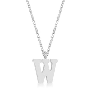 Elaina Rhodium Stainless Steel W Initial Necklace - Jewelry Xoxo