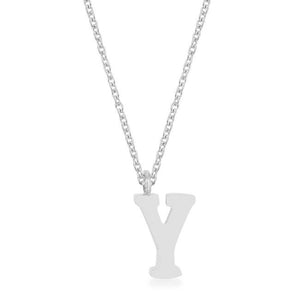 Elaina Rhodium Stainless Steel Y Initial Necklace - Jewelry Xoxo