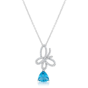 Claudia 2.3ct Aqua CZ Rhodium Butterfly Drop Necklace - Jewelry Xoxo
