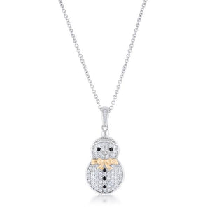 .35 ct CZ Two-Tone Snowman Pave Holiday Pendant - Jewelry Xoxo