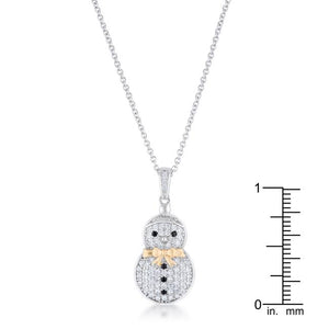 .35 ct CZ Two-Tone Snowman Pave Holiday Pendant - Jewelry Xoxo