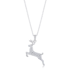 .35 ct CZ Rhodium Reindeer Pave Holiday Pendant - Jewelry Xoxo