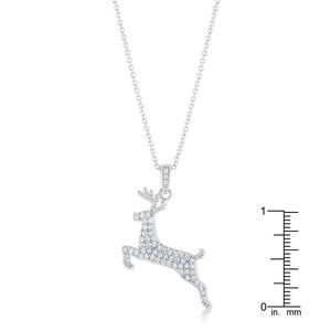 .35 ct CZ Rhodium Reindeer Pave Holiday Pendant - Jewelry Xoxo