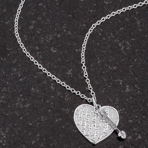 .12 Ct Rhodium Heart and Arrow Pendant with CZ - Jewelry Xoxo