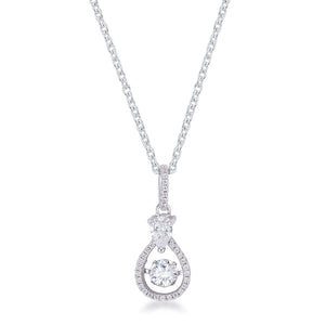 1.18Ct Dainty Rhodium Plated Micro Pave Teardrop Dancing CZ Pendant - Jewelry Xoxo