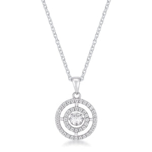 .9Ct Timeless Rhodium Plated Double Pave Circle Dancing CZ Pendant - Jewelry Xoxo