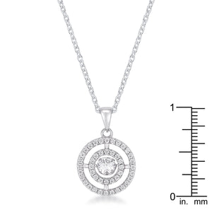 .9Ct Timeless Rhodium Plated Double Pave Circle Dancing CZ Pendant - Jewelry Xoxo