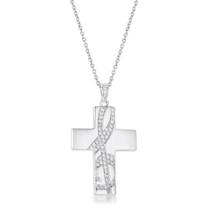 .75Ct Rhodium Pated Elegant CZ Accented Treble Clef Cross Pendant - Jewelry Xoxo