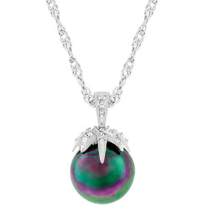 Leafed Tahitian Pearl Pendant - Jewelry Xoxo