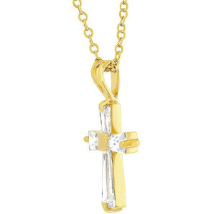 Goldtone Finish Baguette Cross - Jewelry Xoxo