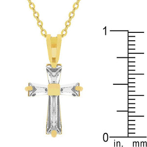 Goldtone Finish Baguette Cross - Jewelry Xoxo