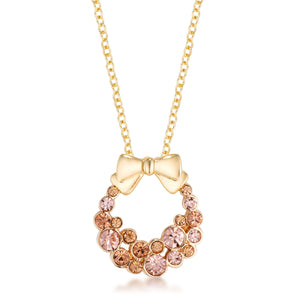 Goldtone Holiday Wreath Champagne Crystal Pendant - Jewelry Xoxo