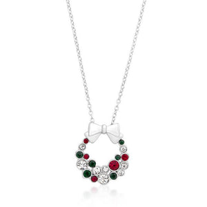 Holiday Wreath Colored Crystal Pendant - Jewelry Xoxo