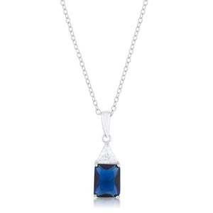 Classic Sapphire Cubic Zirconia Sterling Silver Drop Necklace - Jewelry Xoxo