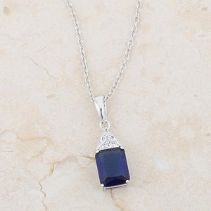 Classic Sapphire Cubic Zirconia Sterling Silver Drop Necklace - Jewelry Xoxo